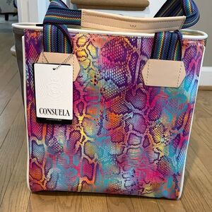 Consuela Rainbow Snake-Print Tote with Striped Handles